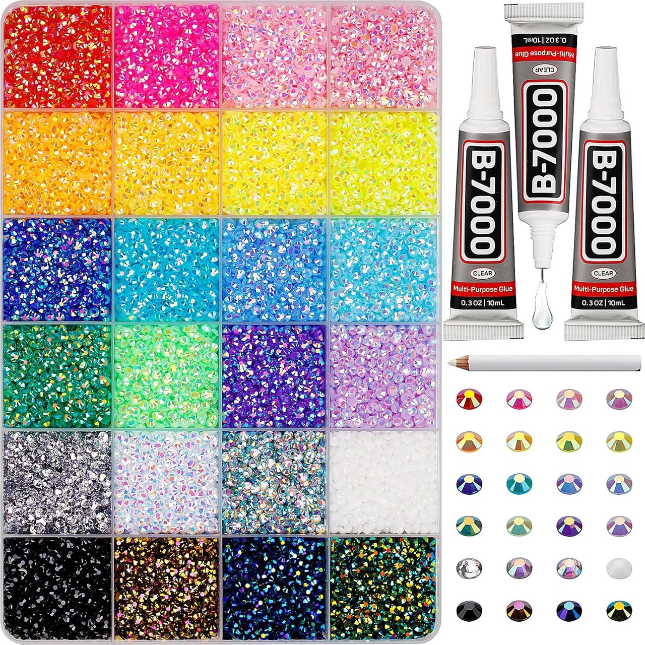 30000Pcs 3mm Flatback Jelly Rhinestones – Multicolor Gems with B7000 Glue